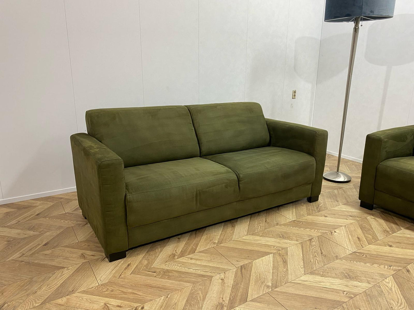 Goossens Groene Suède Stof Banken Set ~ Vaste Kussens