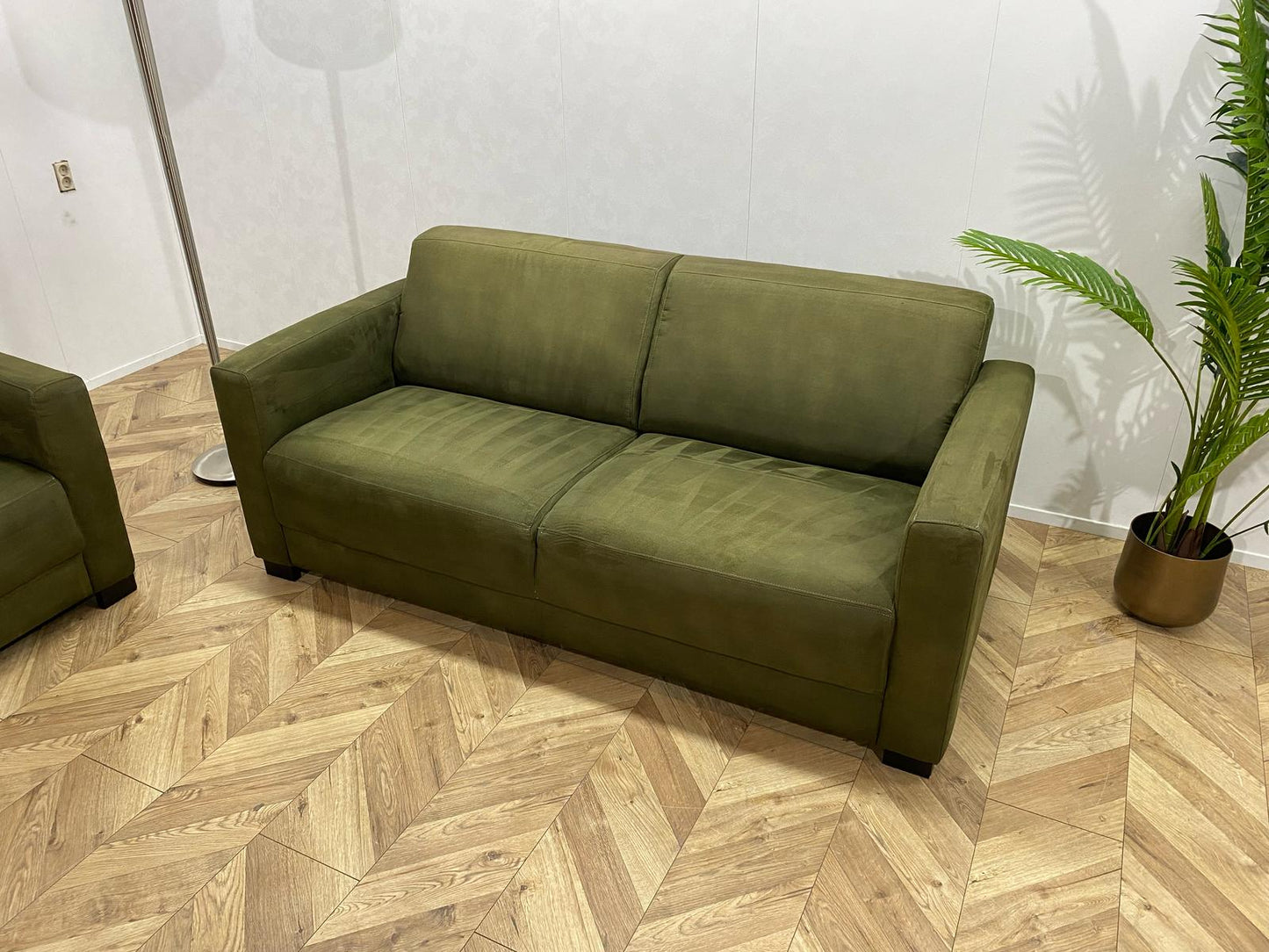 Goossens Groene Suède Stof Banken Set ~ Vaste Kussens