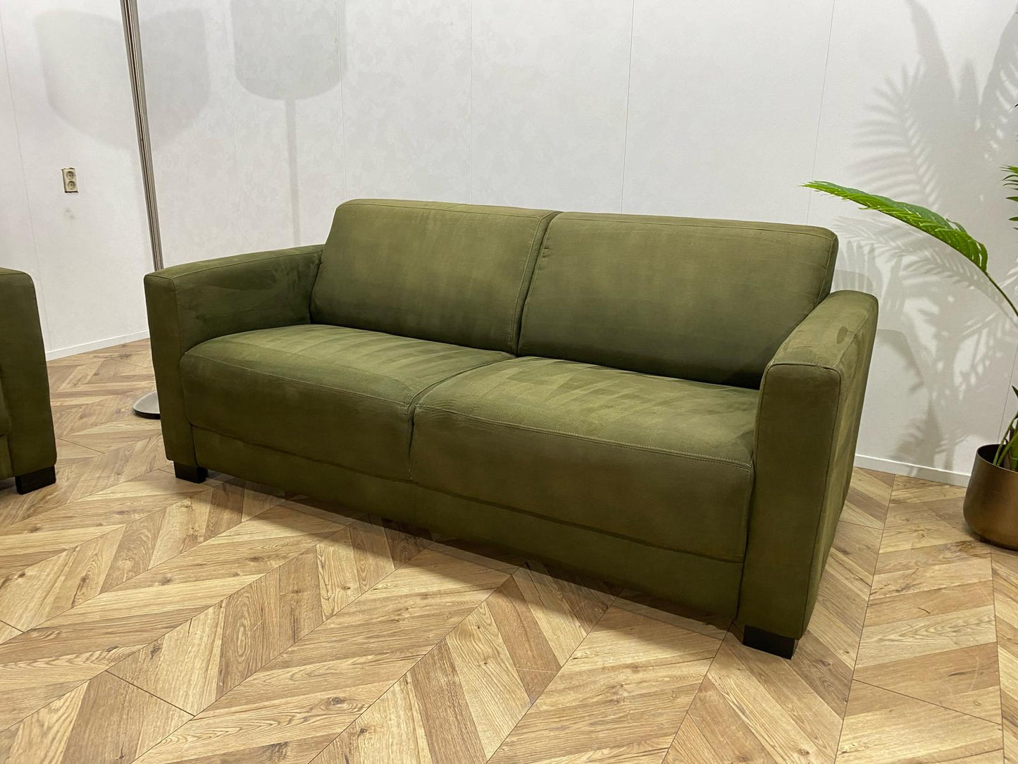 Goossens Groene Suède Stof Banken Set ~ Vaste Kussens
