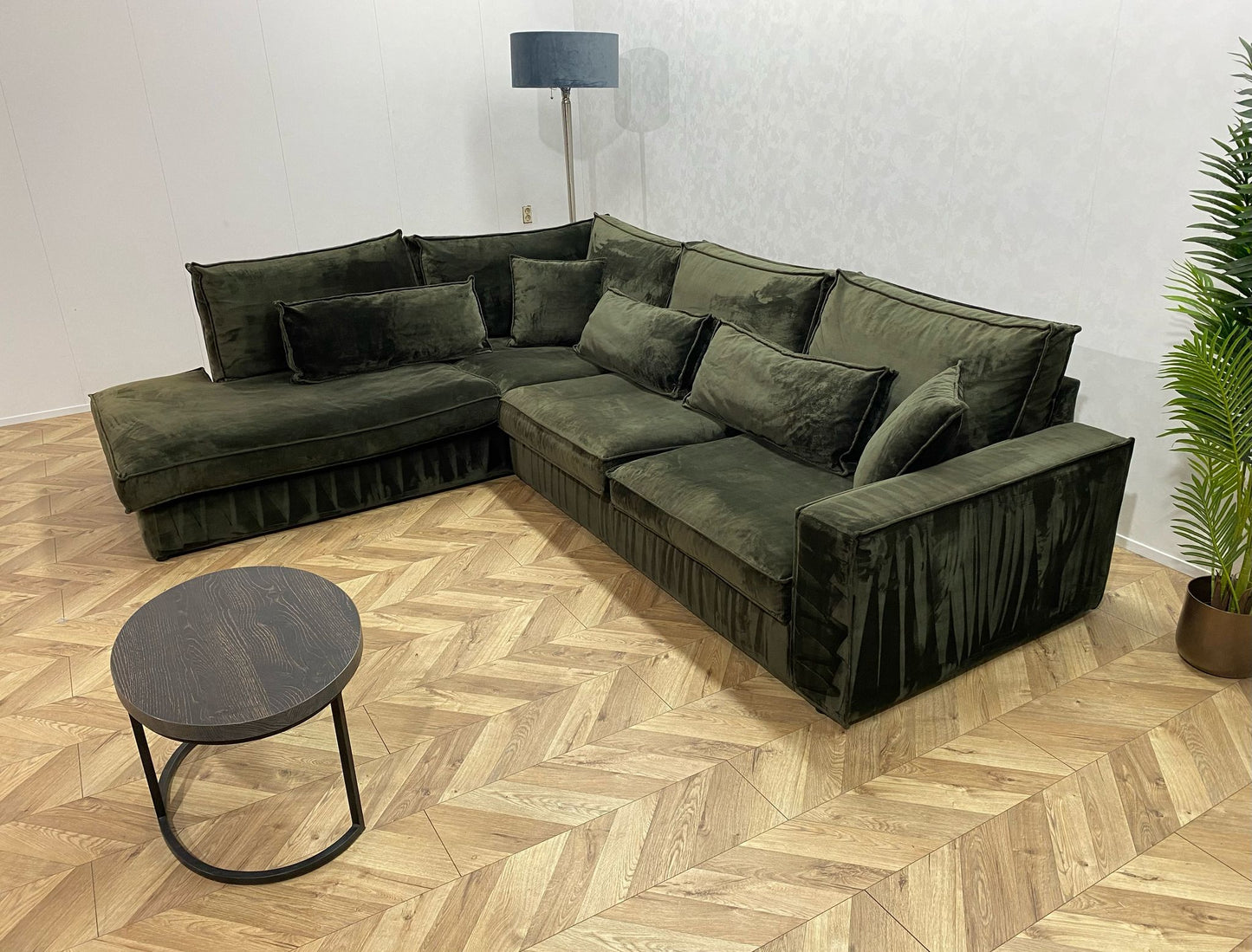 Donker Groene Velvet Hoekbank ~ Nieuwstaat