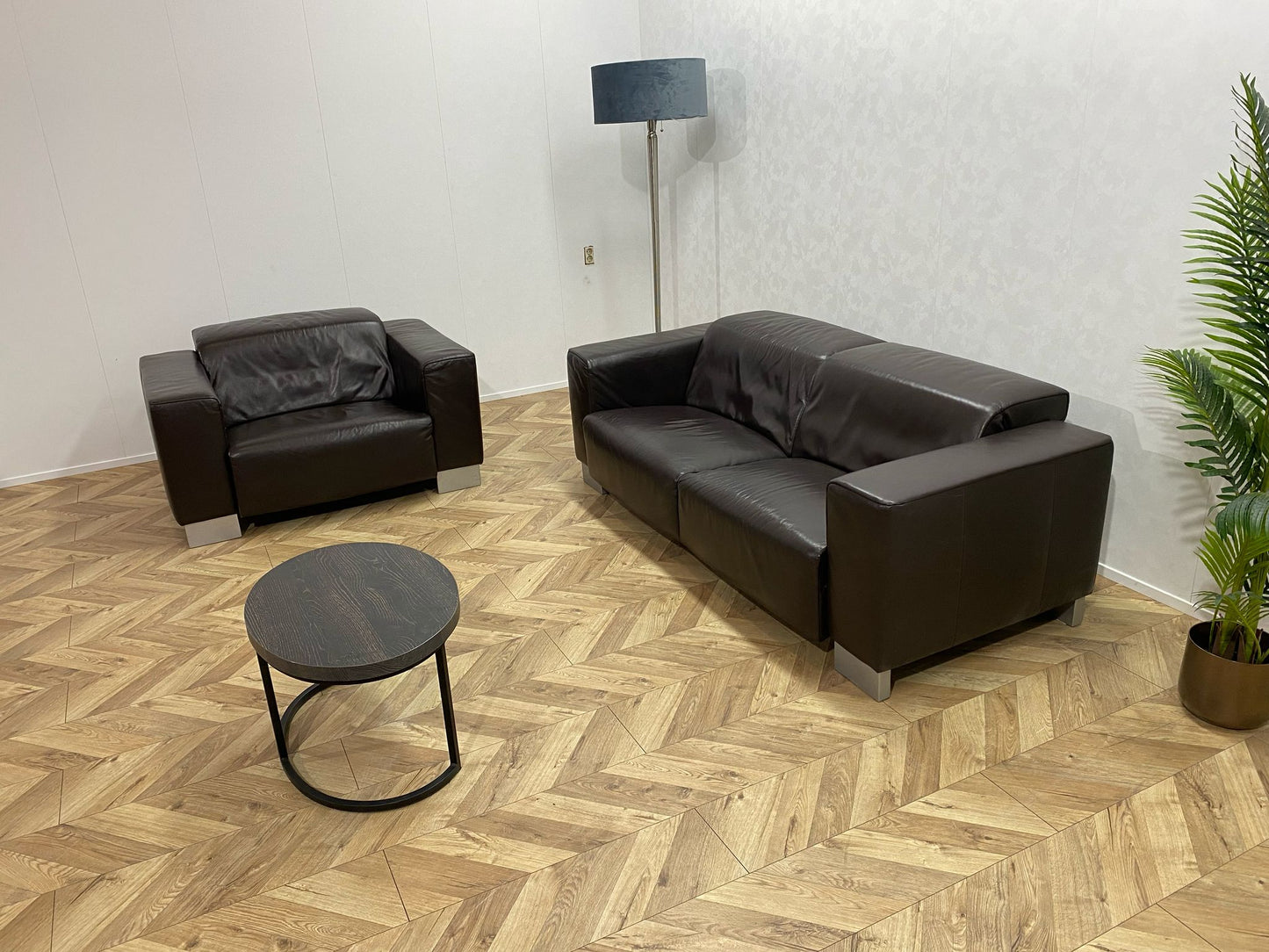 Zwarte Echt Lederen 2,5-Zits Bank Inc. Fauteuil