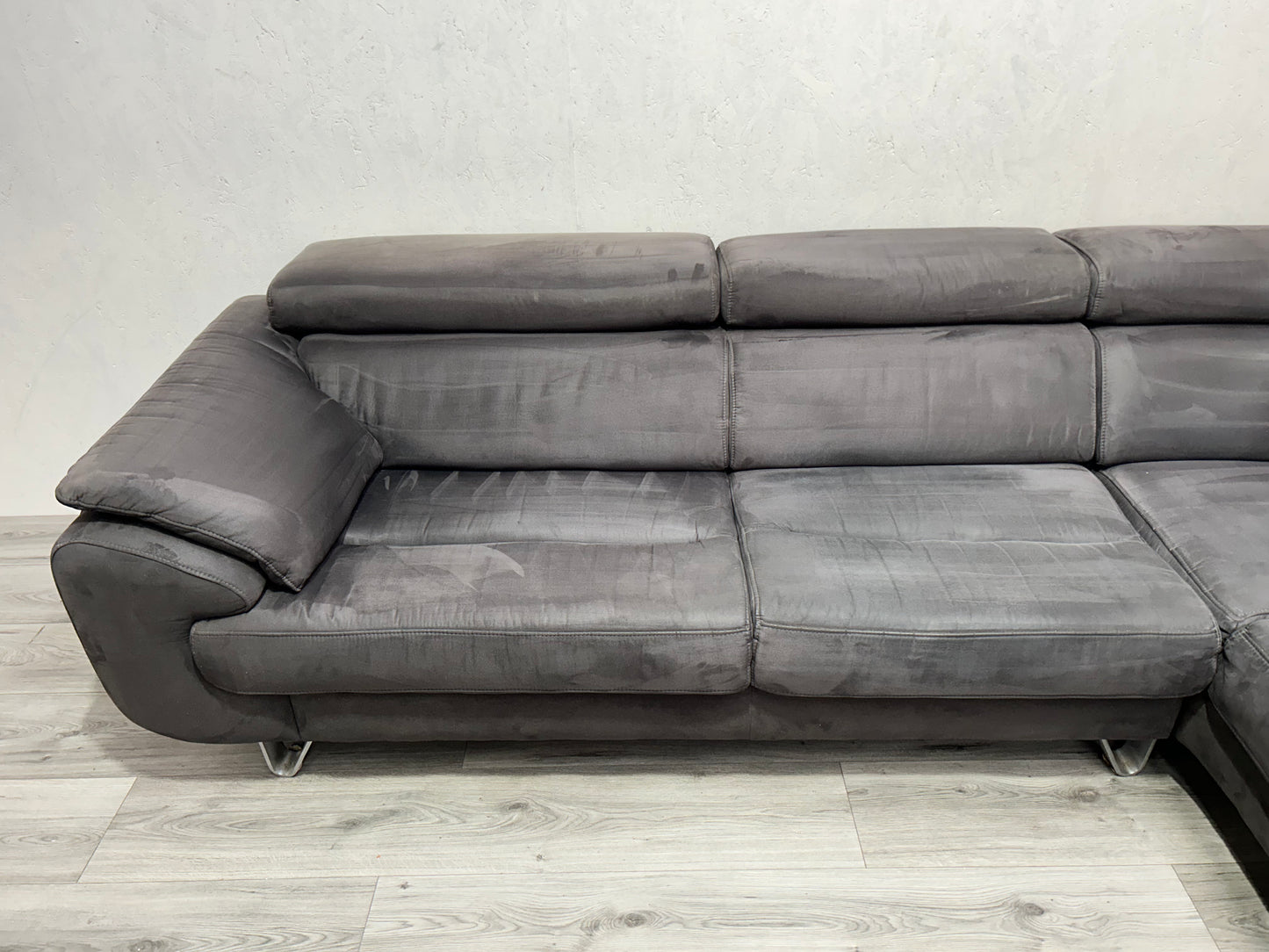 Donker Bruine Suède Leren H&H Hoekbank Inc Hocker ~ Uitschuifbare Zittingen