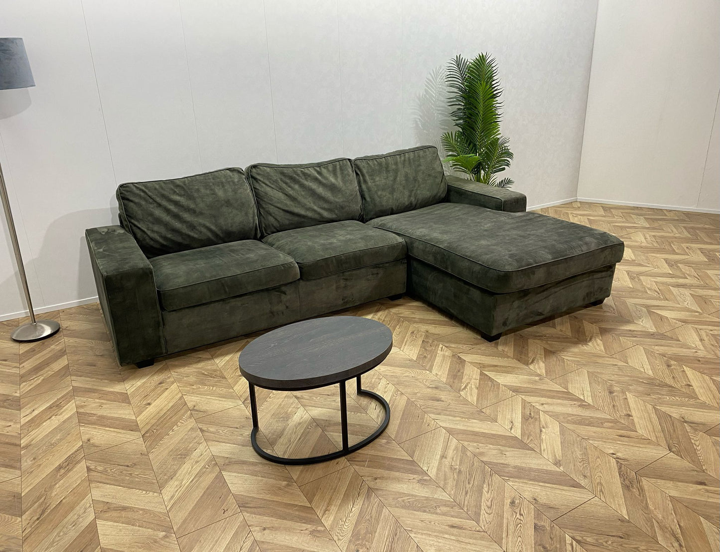 Donker Groene Velvet Hoekbank ~ Losse Kussens Met Afneembare Hoezen