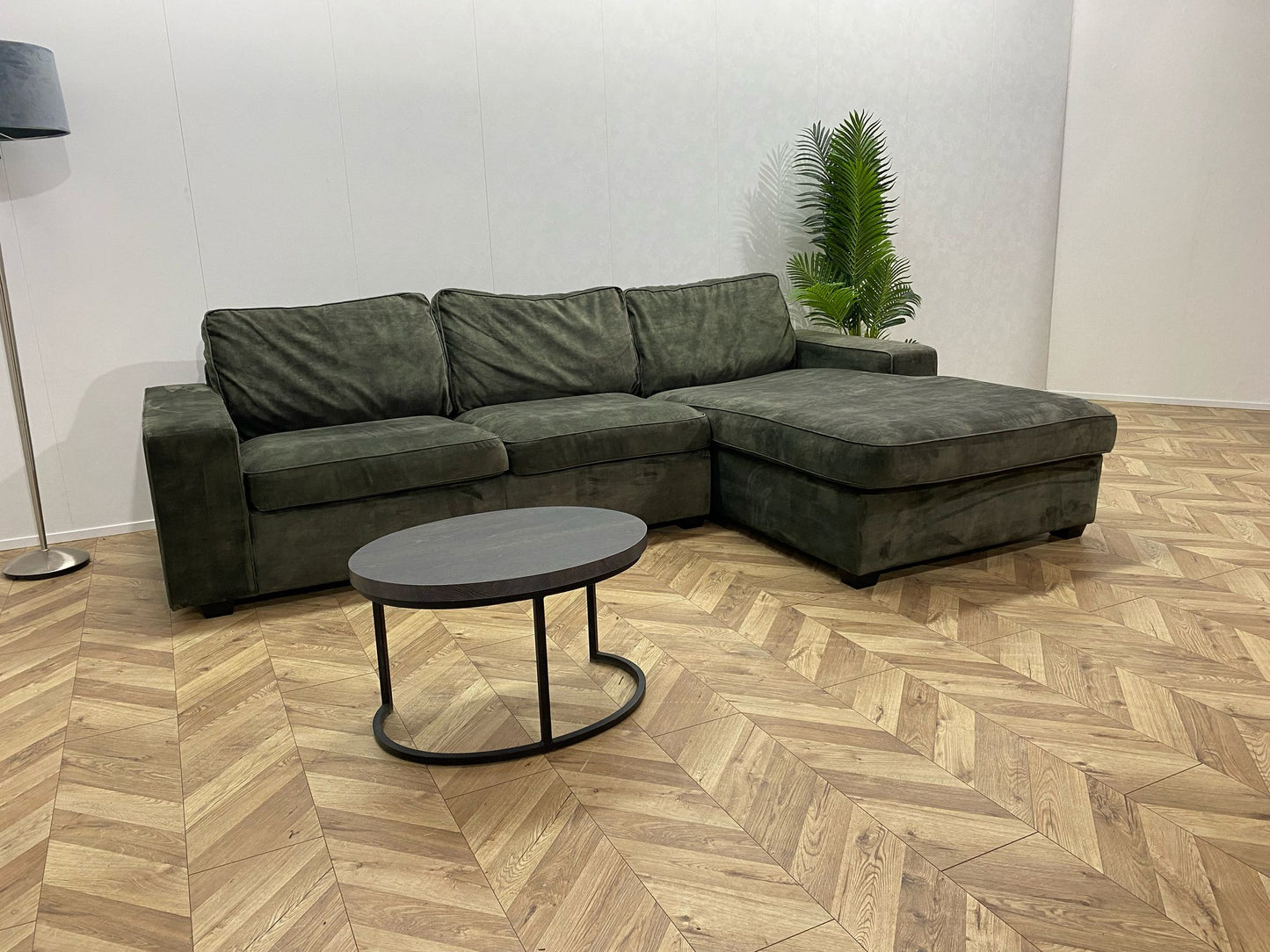 Donker Groene Velvet Hoekbank ~ Losse Kussens Met Afneembare Hoezen