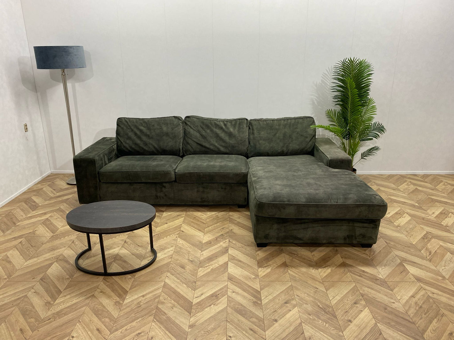 Donker Groene Velvet Hoekbank ~ Losse Kussens Met Afneembare Hoezen