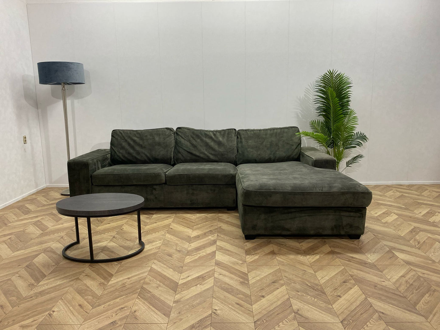 Donker Groene Velvet Hoekbank ~ Losse Kussens Met Afneembare Hoezen