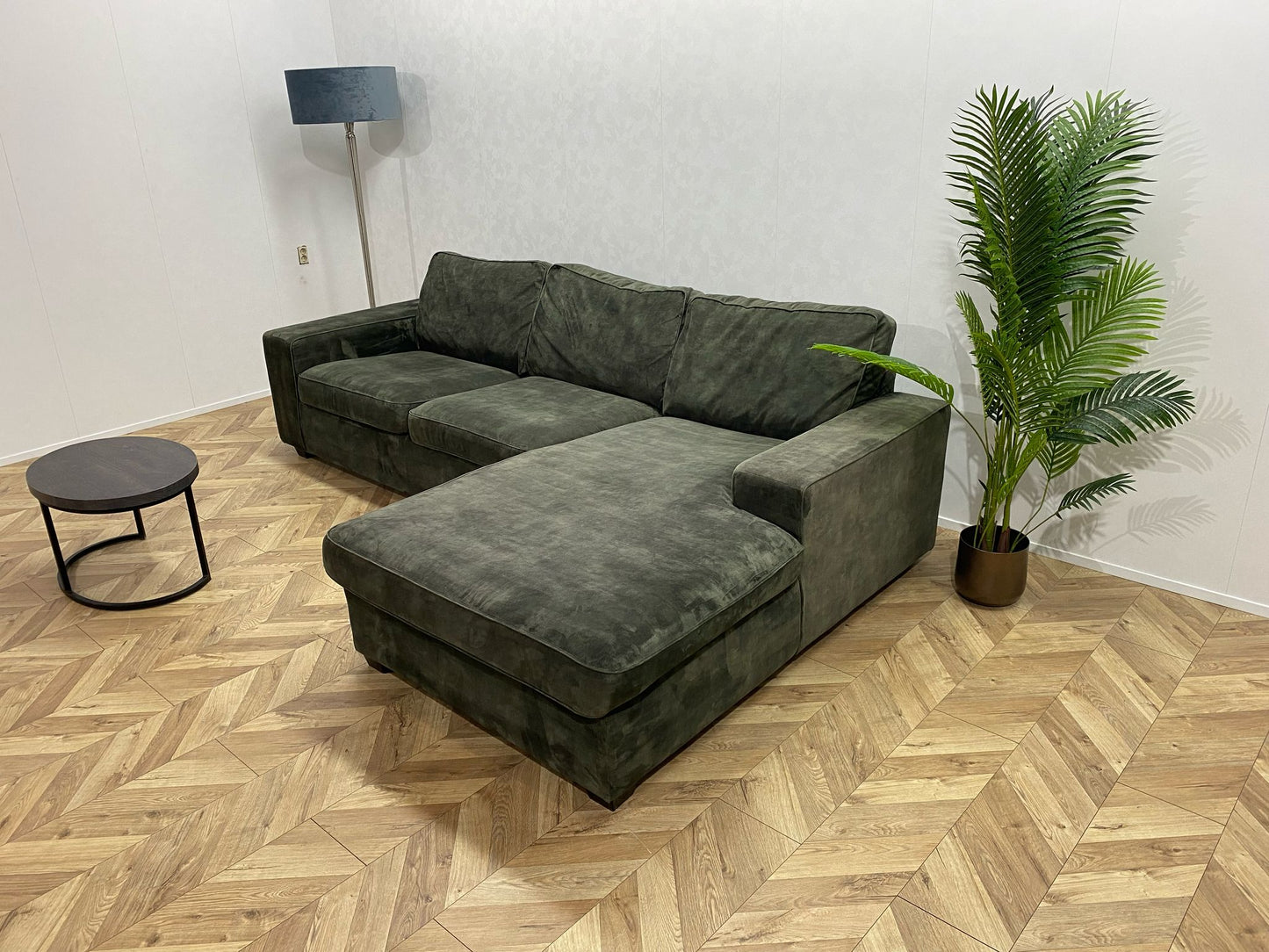 Donker Groene Velvet Hoekbank ~ Losse Kussens Met Afneembare Hoezen