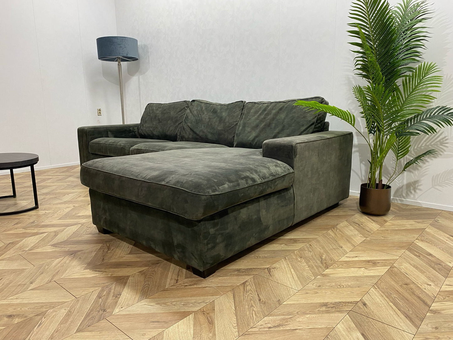 Donker Groene Velvet Hoekbank ~ Losse Kussens Met Afneembare Hoezen