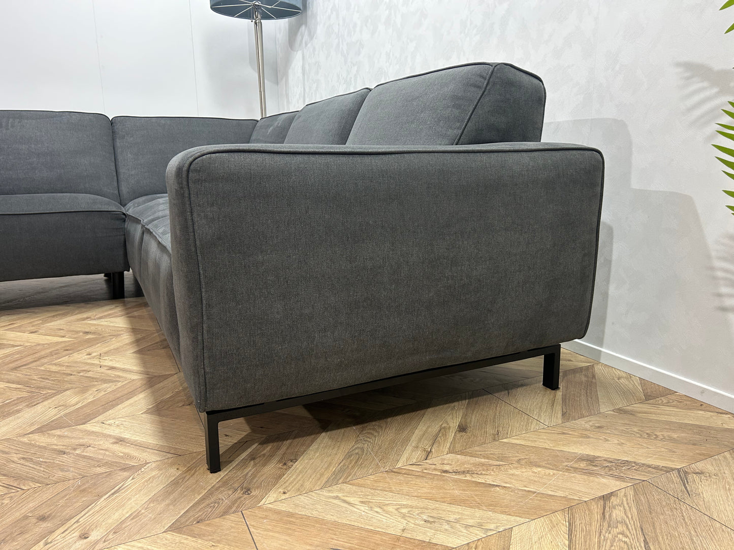 Antraciet Suède Stof Hoekbank Inc. Hocker En Fauteuil ~ Nieuwstaat