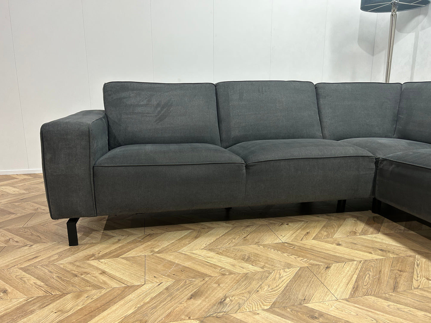 Antraciet Suède Stof Hoekbank Inc. Hocker En Fauteuil ~ Nieuwstaat