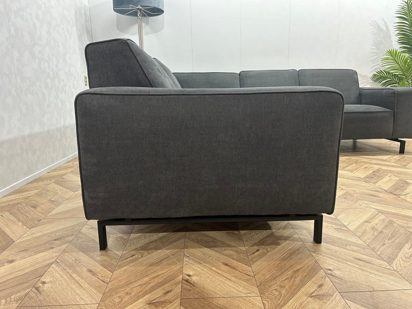 Antraciet Suède Stof Hoekbank Inc. Hocker En Fauteuil ~ Nieuwstaat