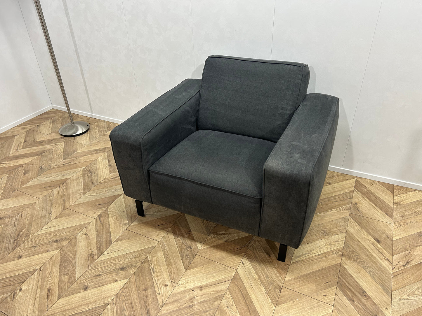 Antraciet Suède Stof Hoekbank Inc. Hocker En Fauteuil ~ Nieuwstaat