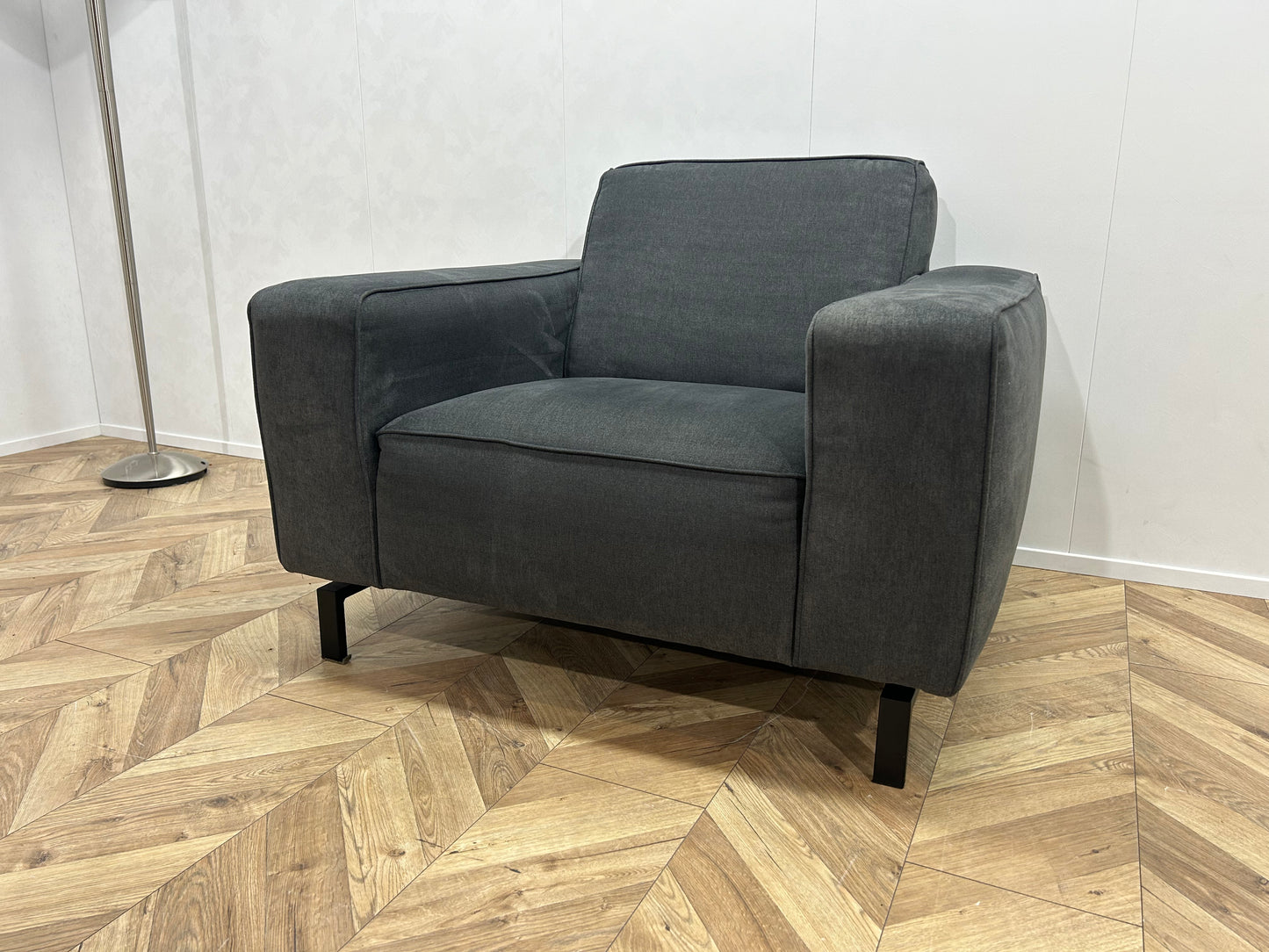 Antraciet Suède Stof Hoekbank Inc. Hocker En Fauteuil ~ Nieuwstaat