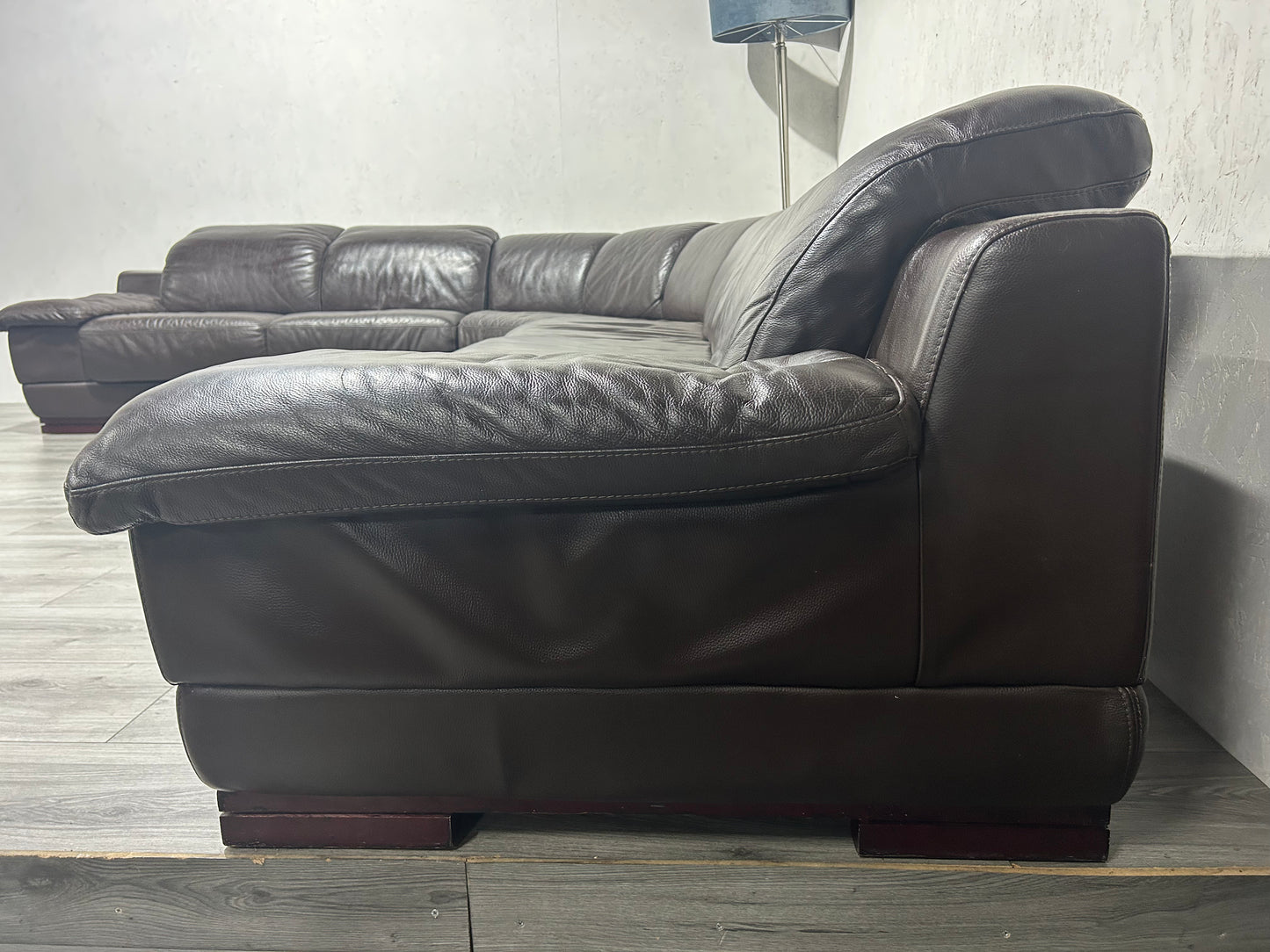 Leatherworld Bruine Echt Lederen Hoekbank ~ Verstelbare Hoofdsteunen