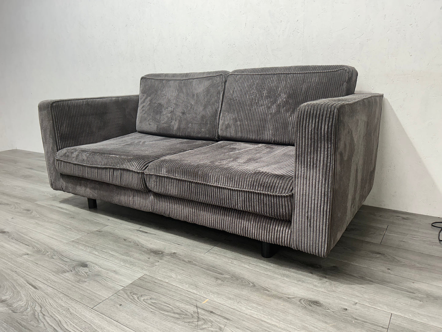 Antraciet Ribstof 2-Zits Bank ~ Losse Kussens Met Afneembare Hoezen