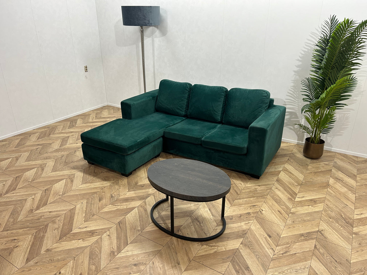 Groene Velvet Hoekbank ~ Losse Kussens Met Afneembare Hoezen