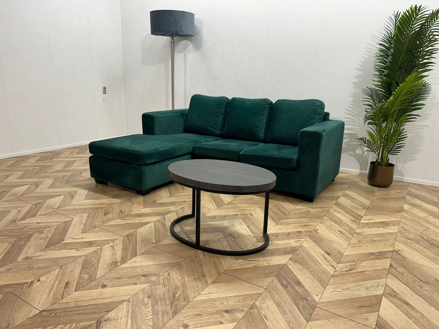 Groene Velvet Hoekbank ~ Losse Kussens Met Afneembare Hoezen