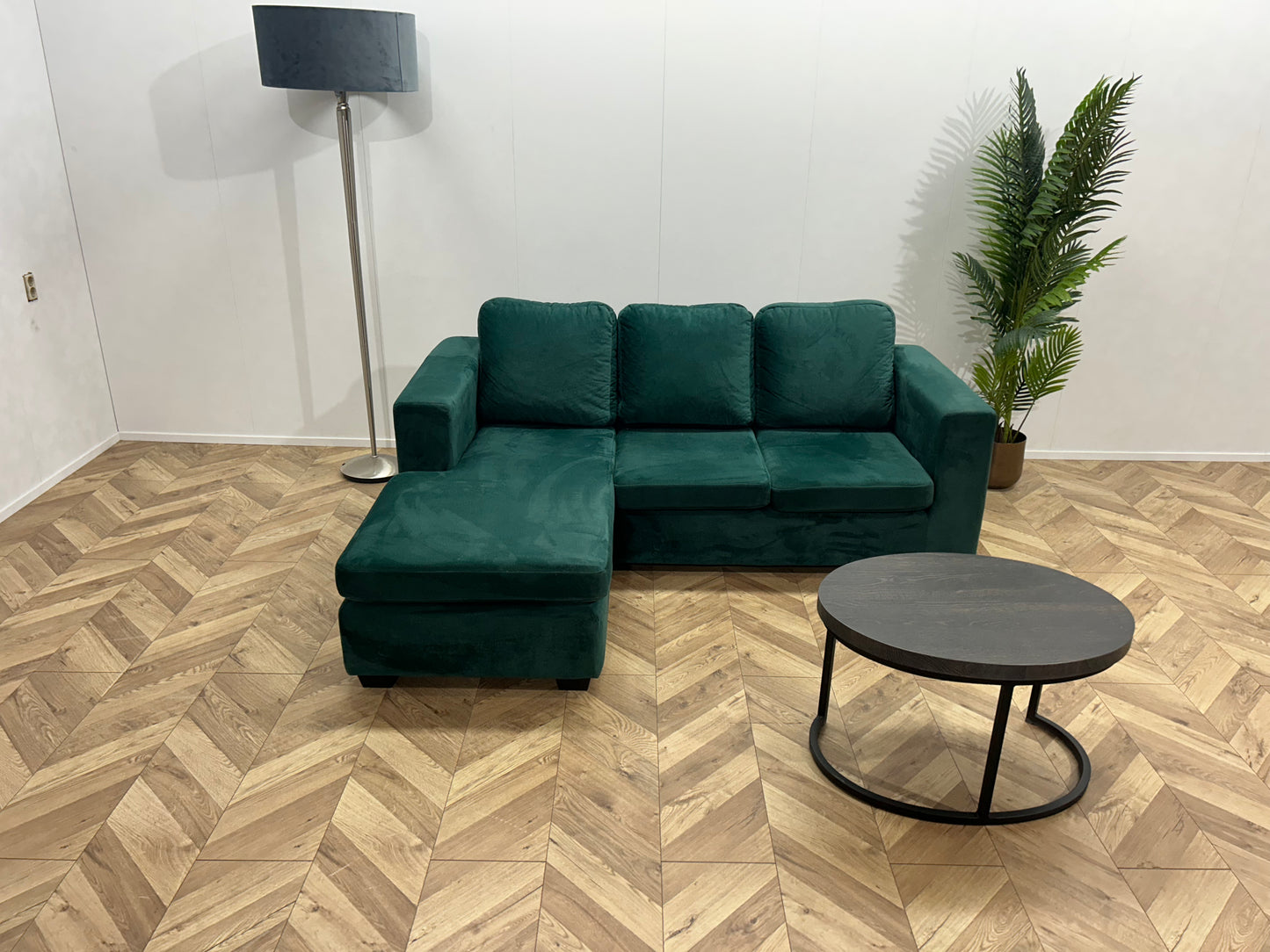 Groene Velvet Hoekbank ~ Losse Kussens Met Afneembare Hoezen