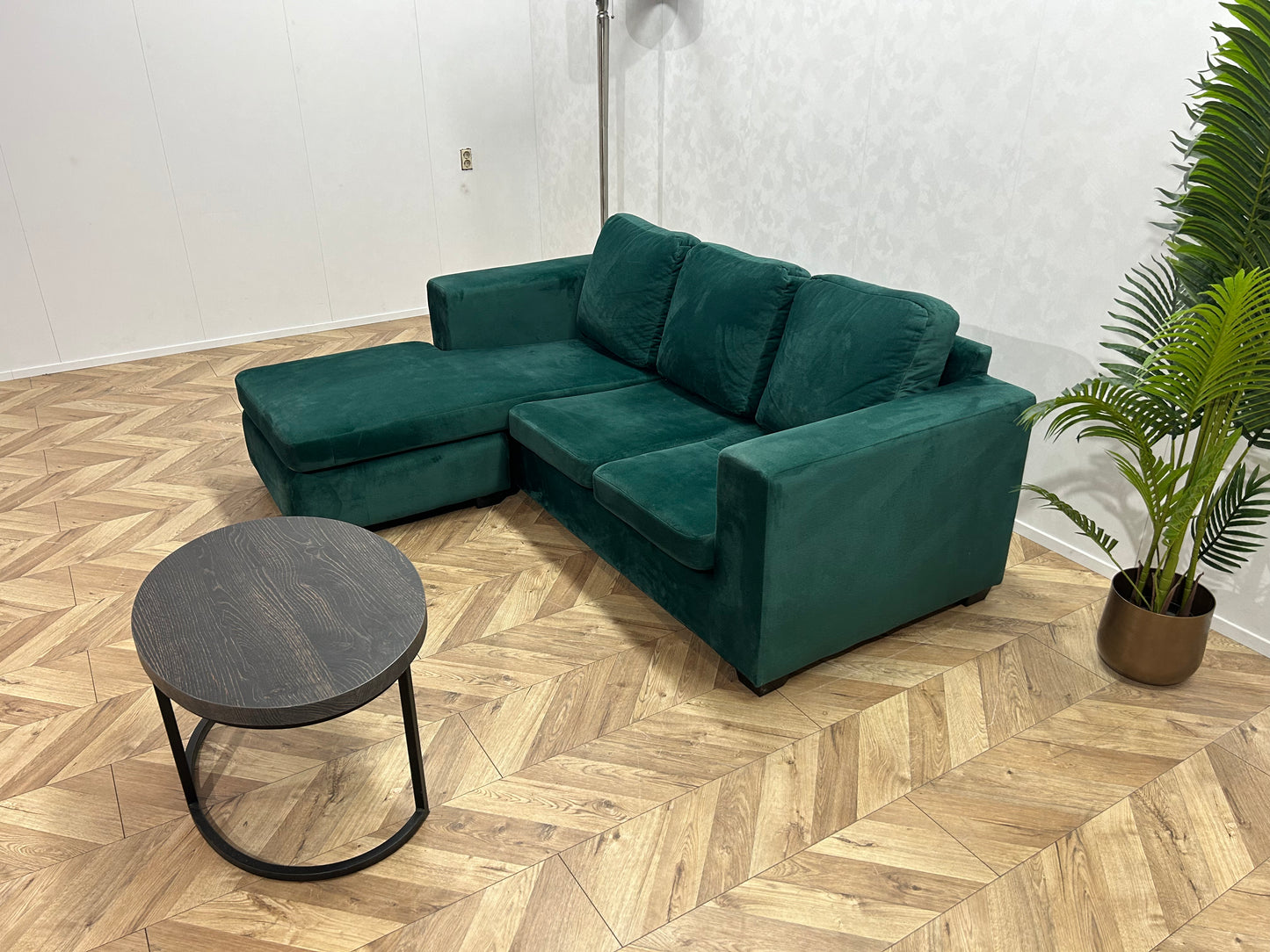 Groene Velvet Hoekbank ~ Losse Kussens Met Afneembare Hoezen