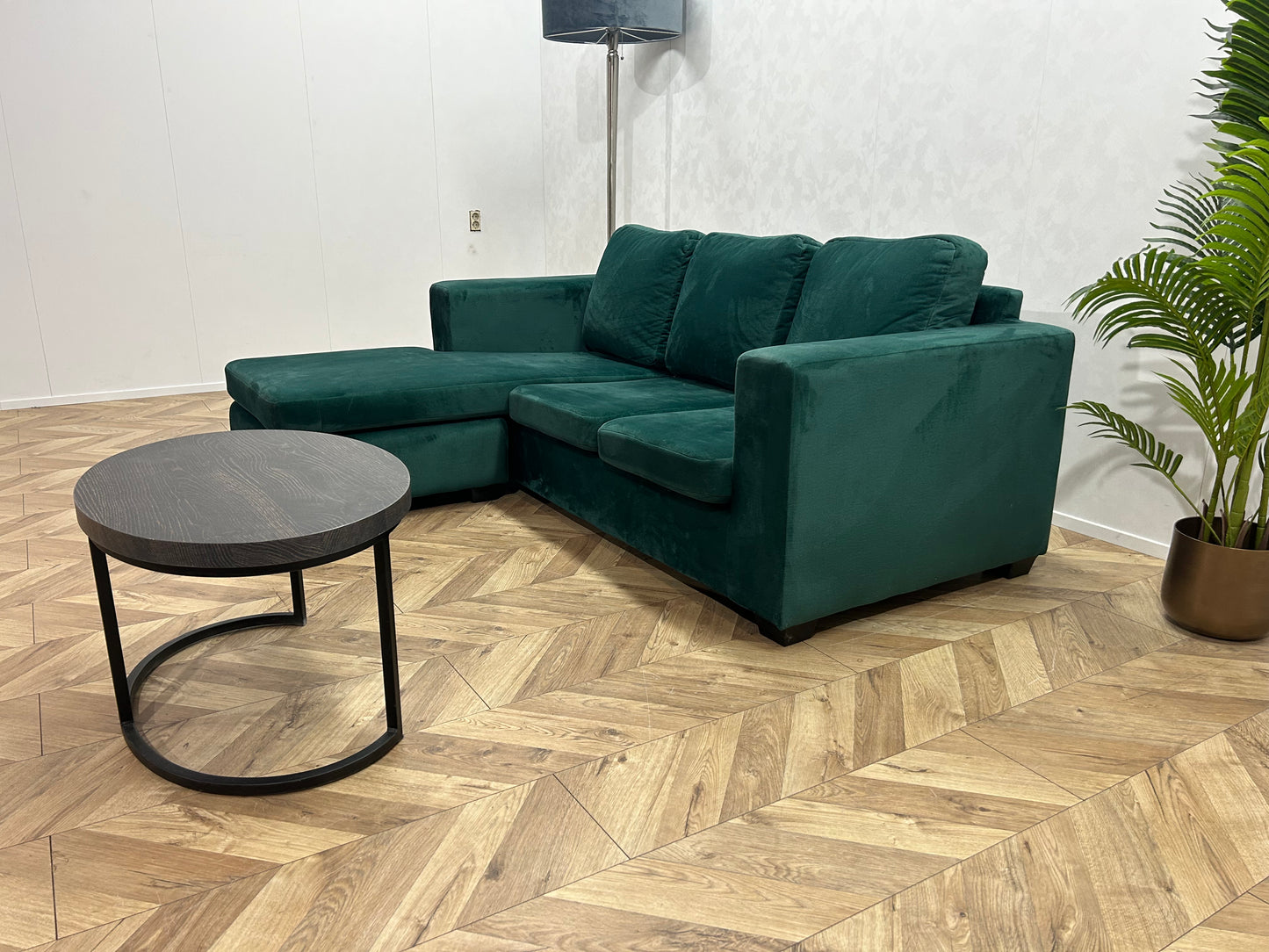 Groene Velvet Hoekbank ~ Losse Kussens Met Afneembare Hoezen