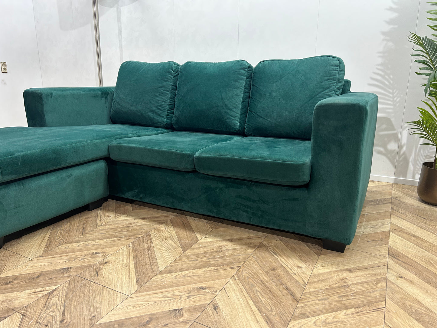 Groene Velvet Hoekbank ~ Losse Kussens Met Afneembare Hoezen