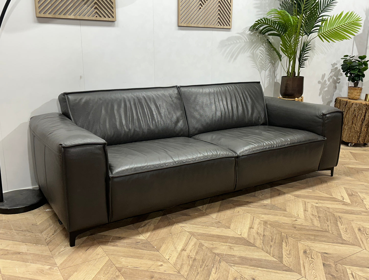 Montèl Antraciet Echt Lederen 2.5-Zits Bank ~ Vaste Kussens