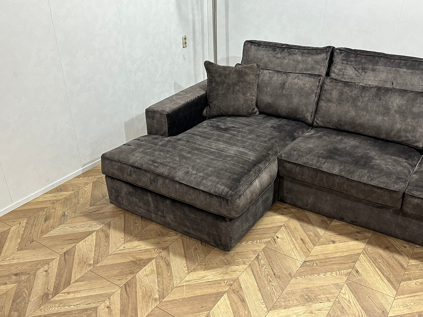 Antraciet Velvet Hoekbank ~ Losse Kussens Met Afneembare Hoezen