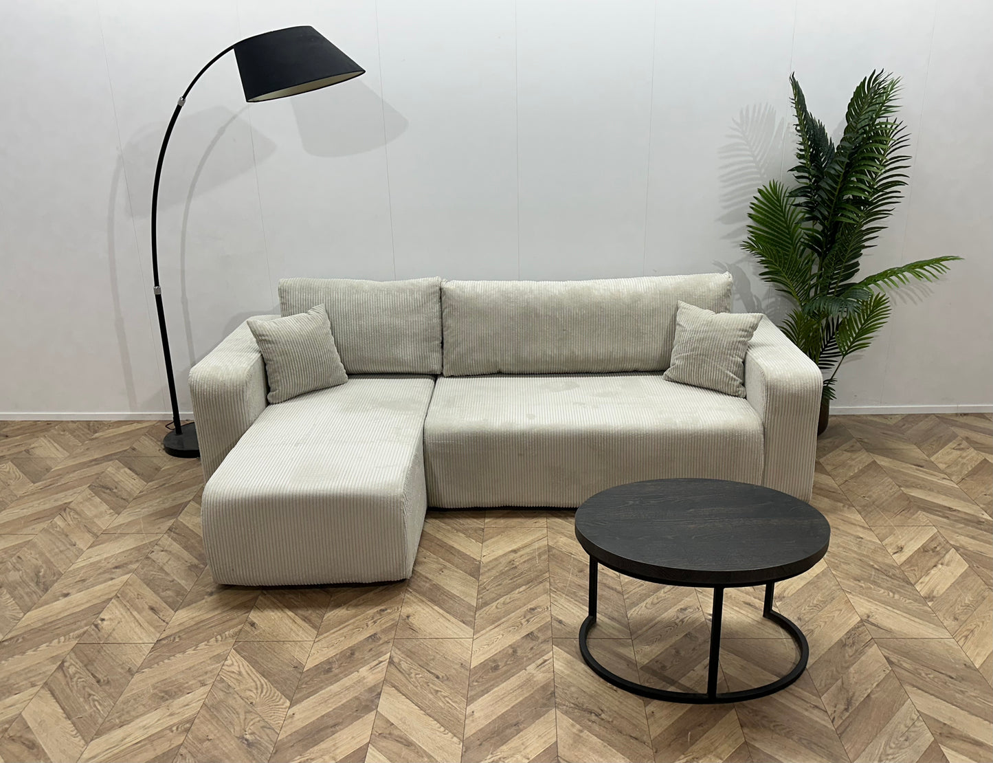 !Showroommodel! Witte Ribstof Hoekbank