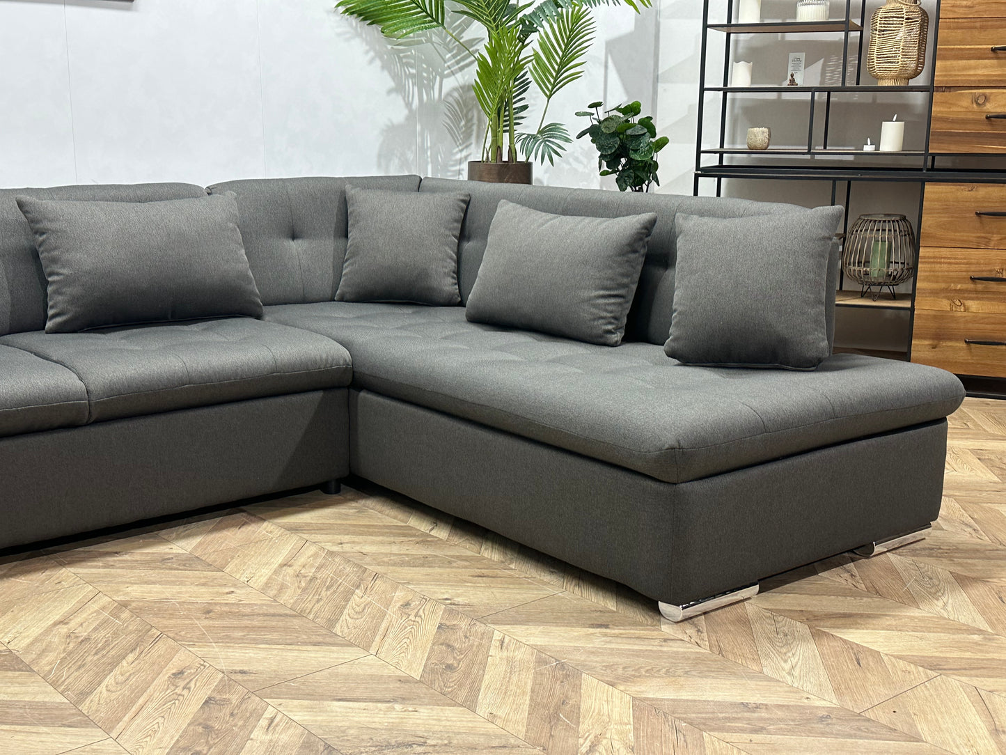!Showroommodel! Grijze Suède Stoffen U Bank