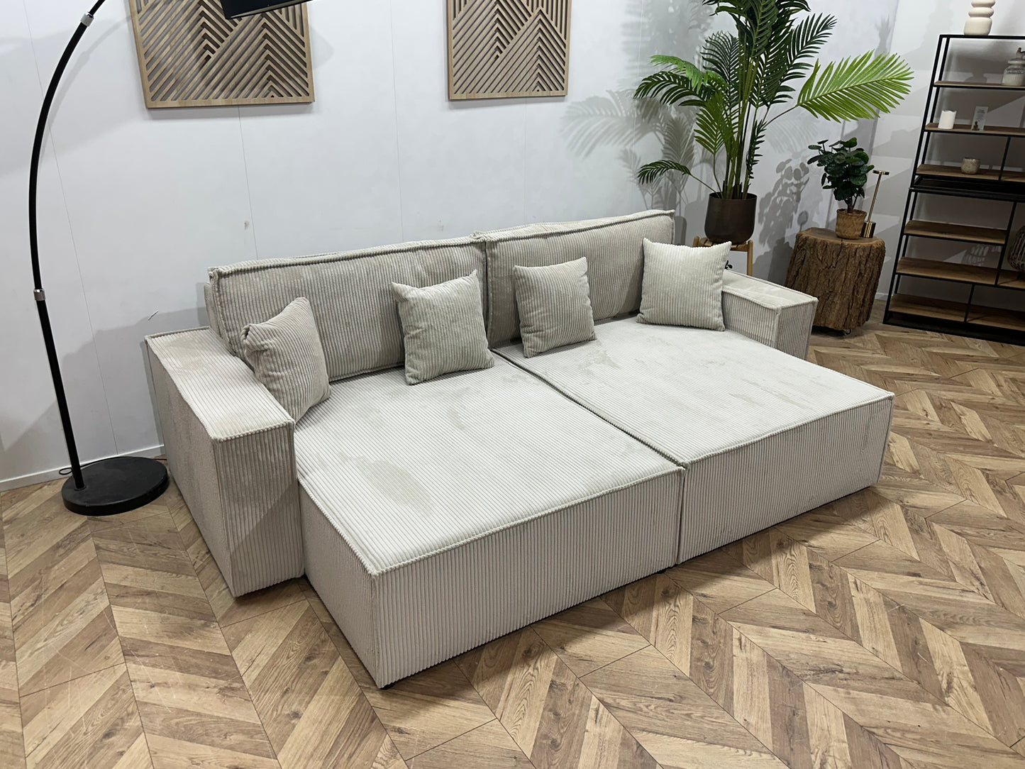 !Showroommodel! Witte Ribstof Lounge Bank