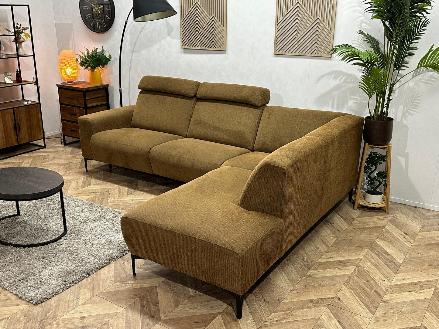 Bruine Suède Stoffen Hoekbank ~ Elektrisch Verstelbaar