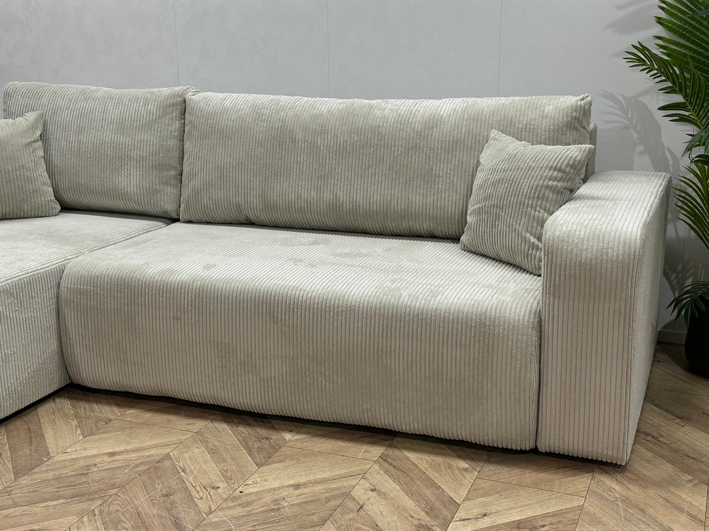 !Showroommodel! Witte Ribstof Hoekbank