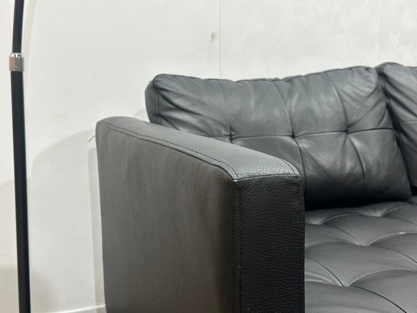 Zwart Echt Lederen Hoekbank ~ Losse Kussens Met Afneembare Hoezen