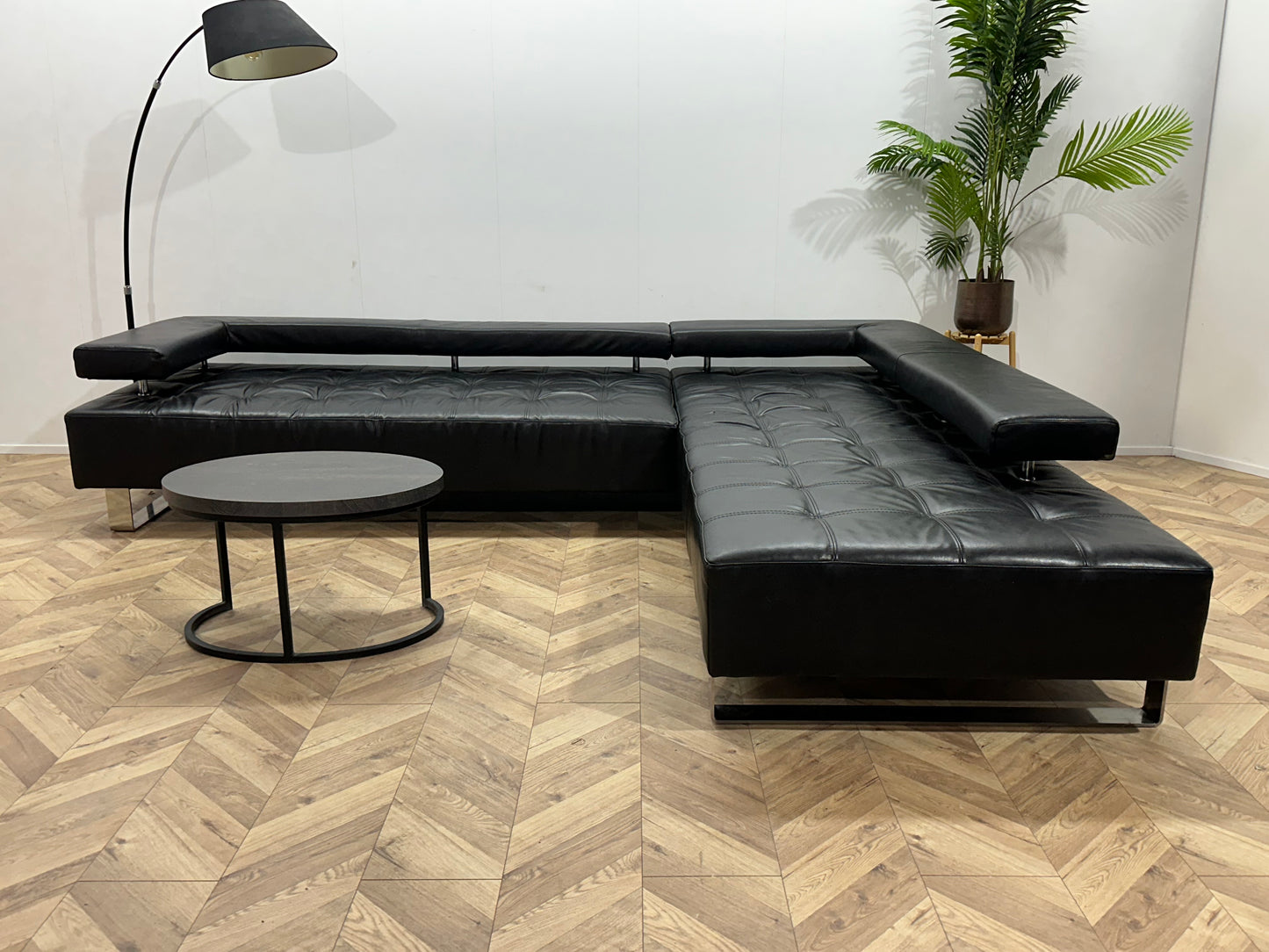 Montèl Zwart Echt Lederen Design Hoekbank ~ Vaste Kussens