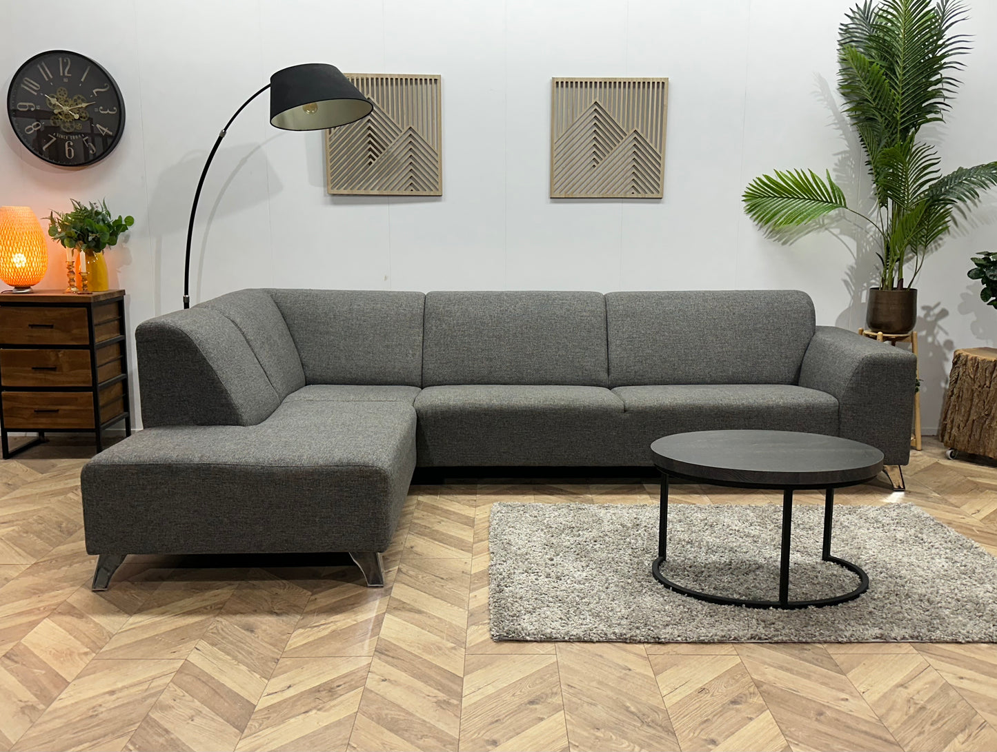 Grijze Hoekbank ~ Vaste Kussens