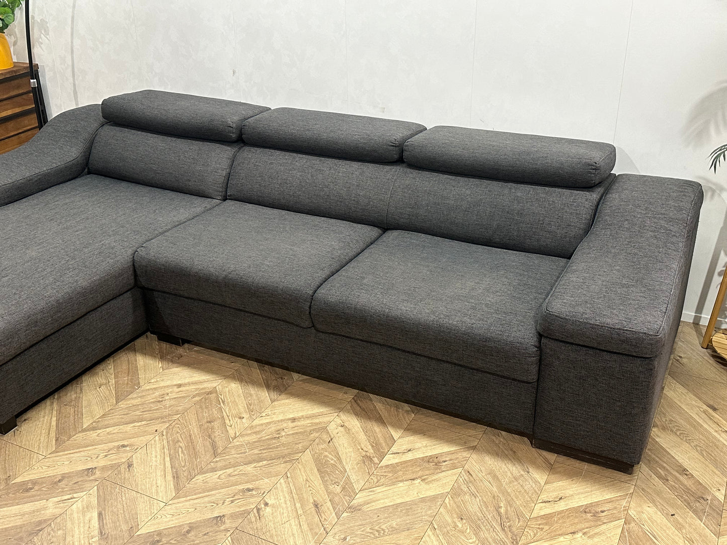 Grijze Design Hoekbank ~ Verstelbare Hoofdsteunen