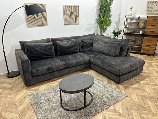 Antraciet Velvet Hoekbank ~ Losse Kussens Met Afneembare Hoezen