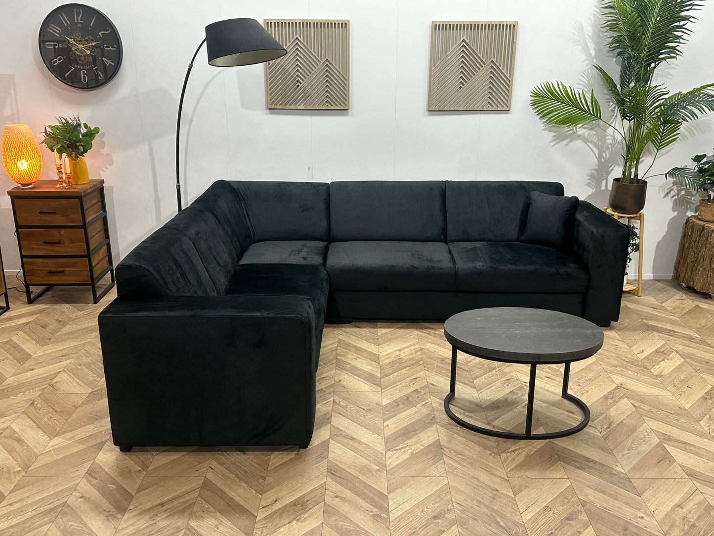 !Showroommodel! Zwarte Velvet Hoekbank