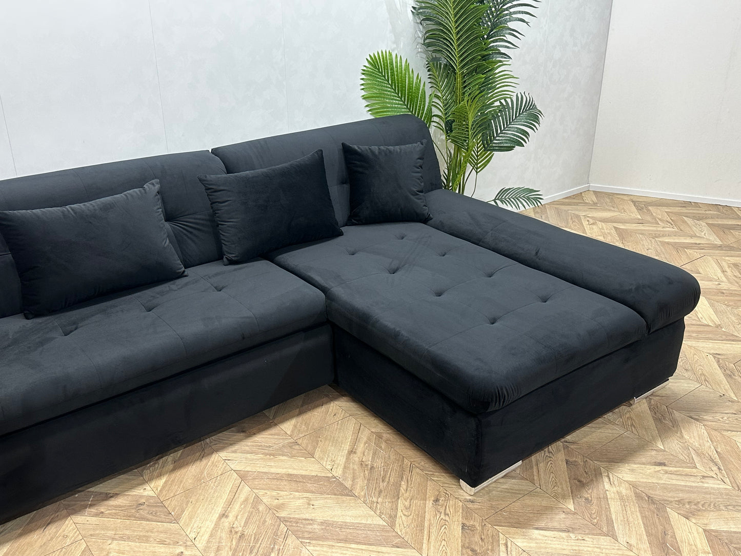 !Showroommodel! Zwart Velvet Hoekbank ~ Opbergruimte ~ Slaapfunctie