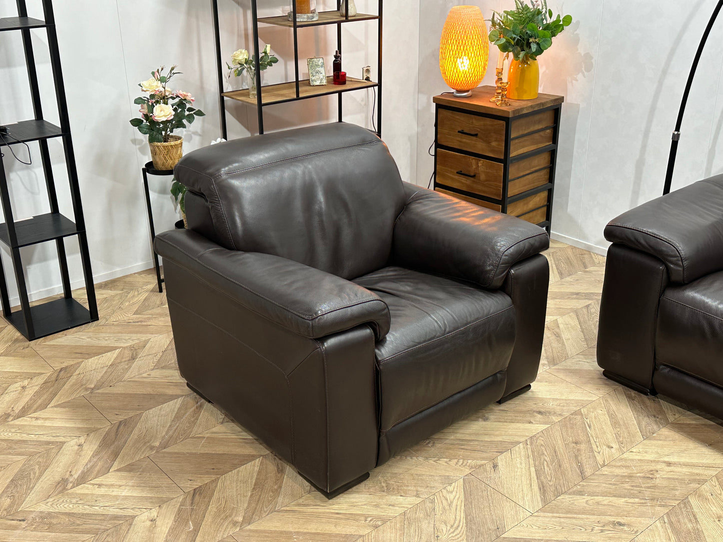 Bruine Echt Lederen 2.5-Zits Bank Inc Fauteuil ~ Verstelbare Hoofdsteunen