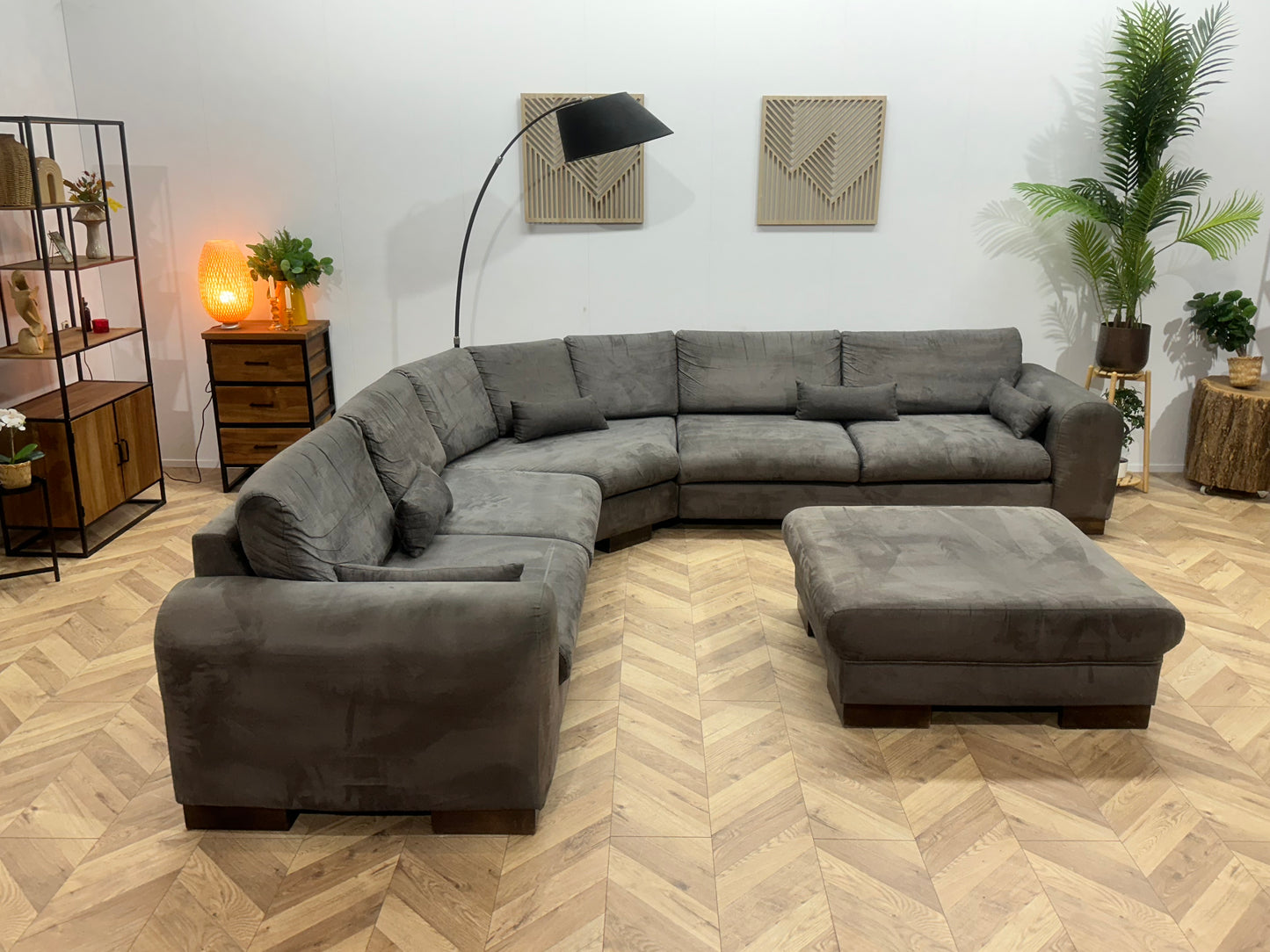 Antraciet Suède Stoffen Hoekbank Inc Hocker ~ Losse Kussens Met Afneembare Hoezen