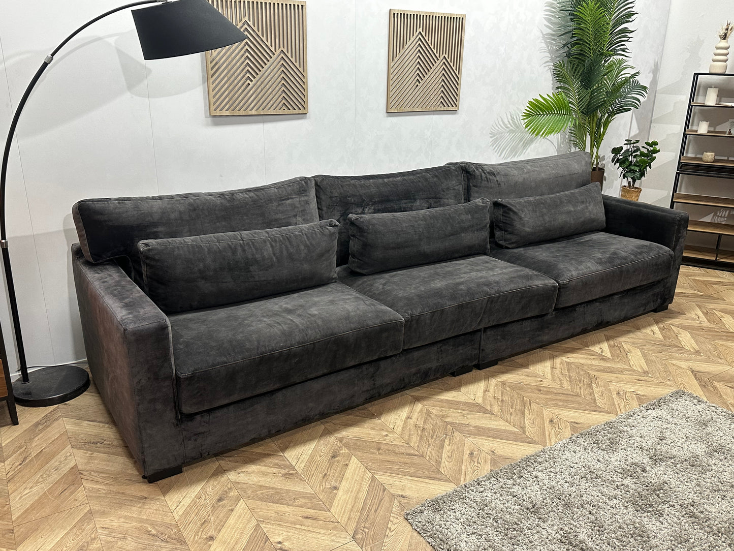 Antraciet Ruime Velvet 3-Zits Bank Inc Hocker ~ Losse Kussens Met Afneembare Hoezen