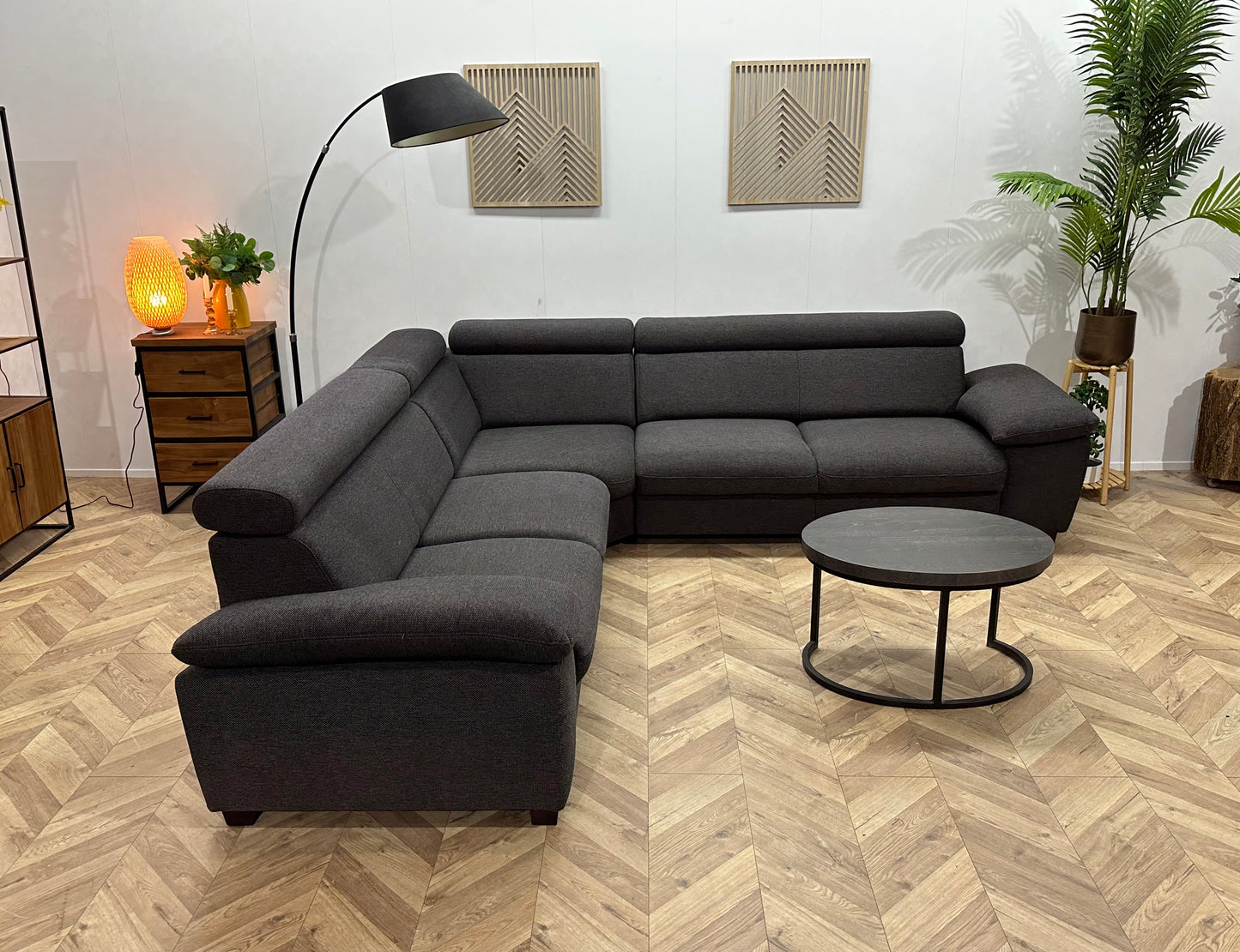 Antraciet Hoekbank ~ Verstelbare Arm/Hoofdsteunen