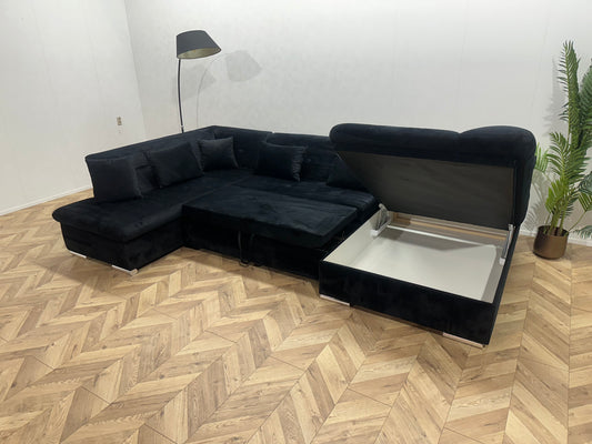 !Showroommodel! Zwarte Velvet U Bank ~ Slaapfunctie ~ Opbergruimte