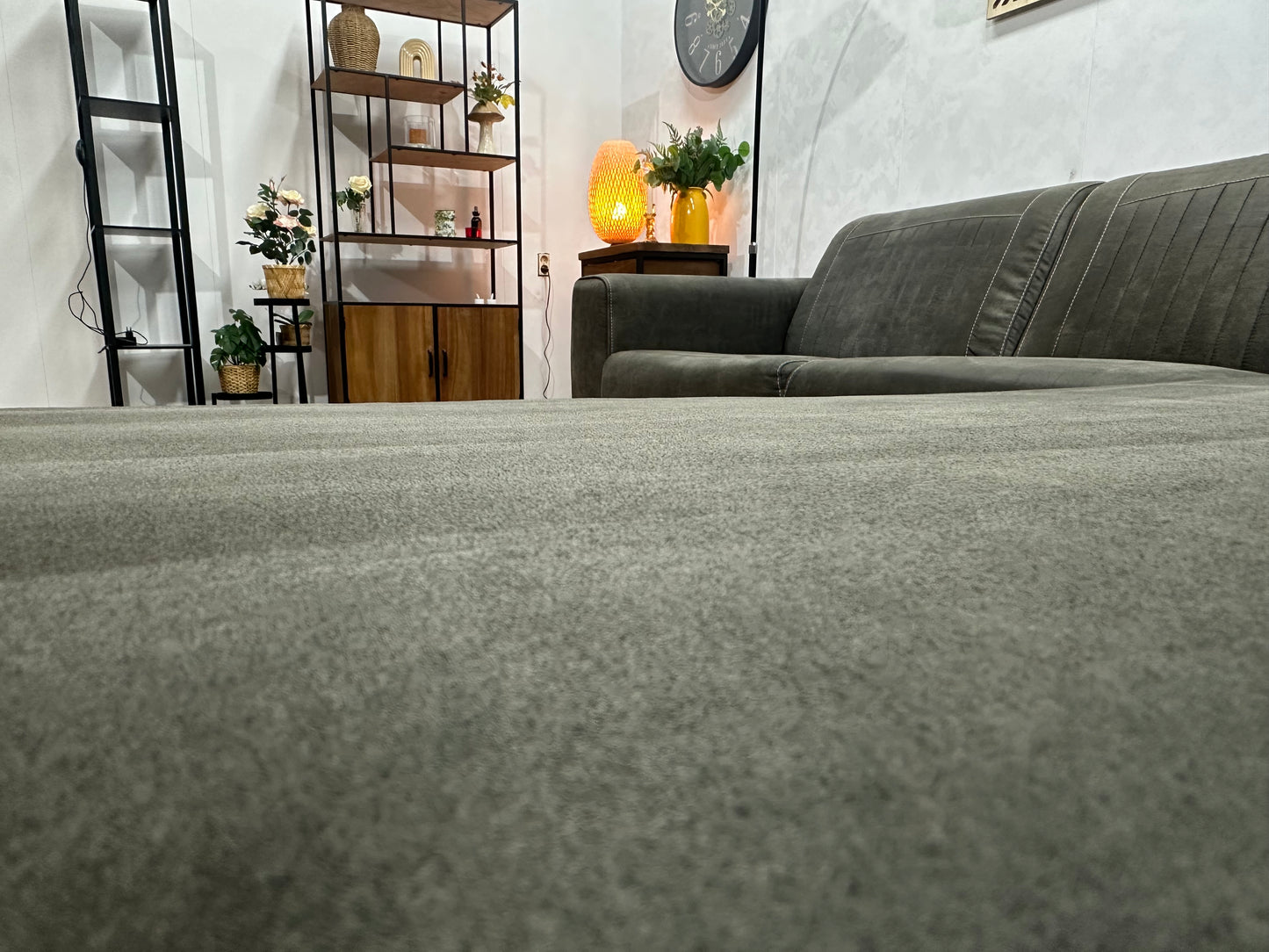 Antraciet Suède Stoffen Hoekbank ~ Vaste Kussens