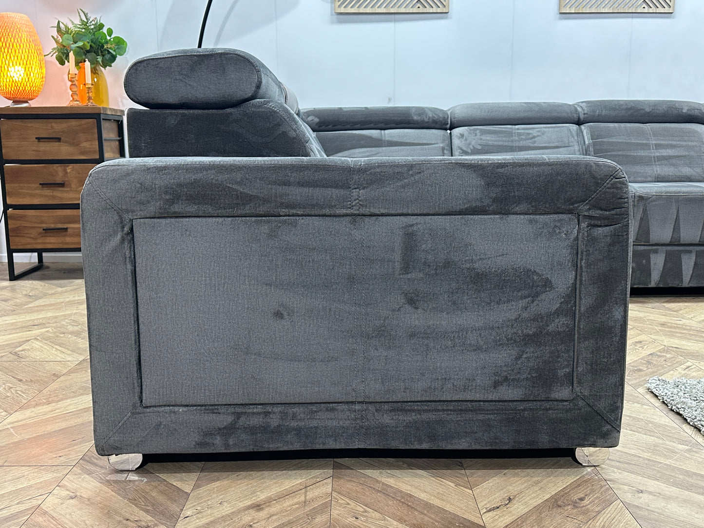 Grijze Velvet U Bank ~ Verstelbare Hoofdsteunen