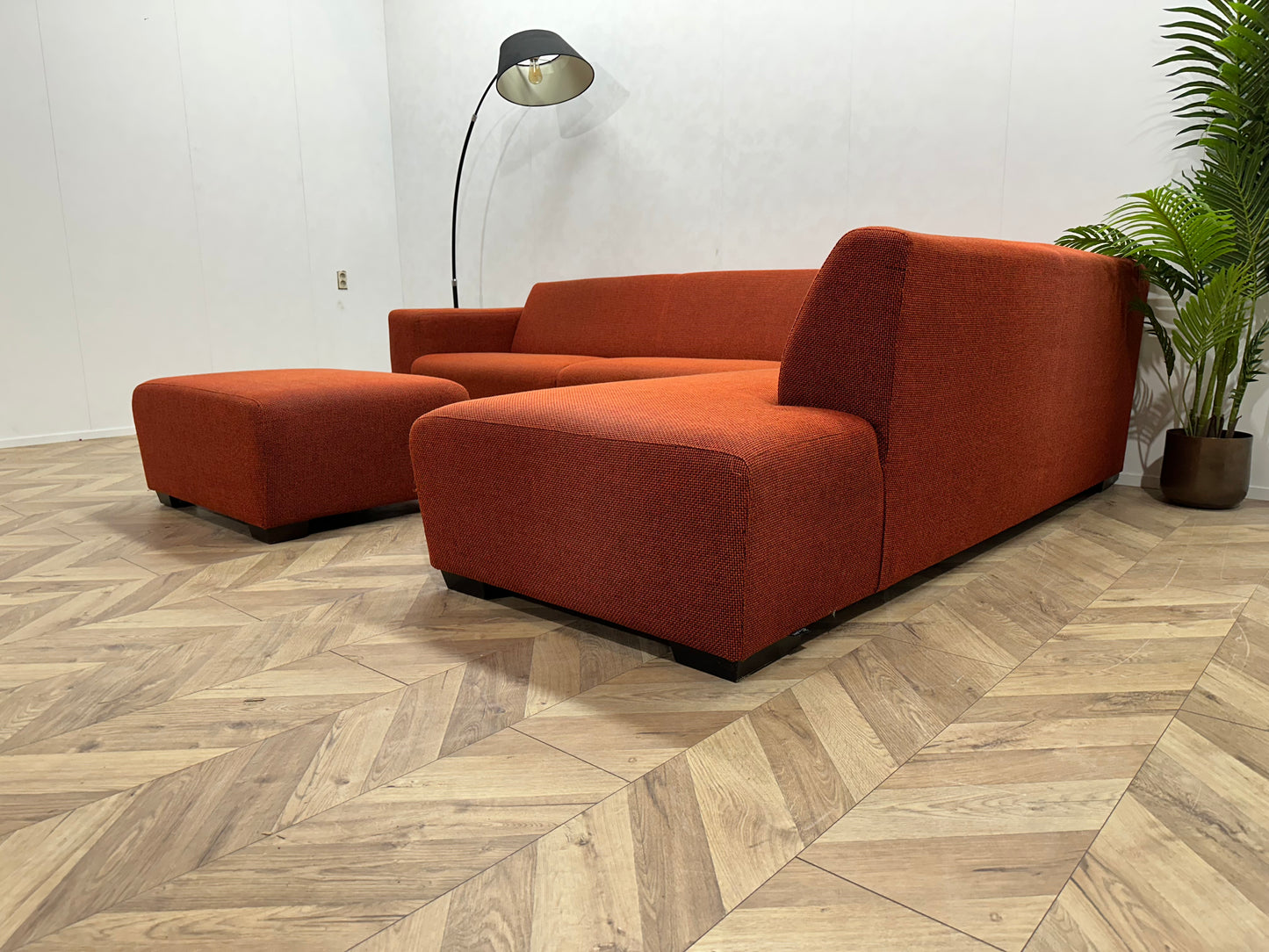 Bruin\Rode Montèl Hoekbank Inc Hocker ~ Vaste Kussens