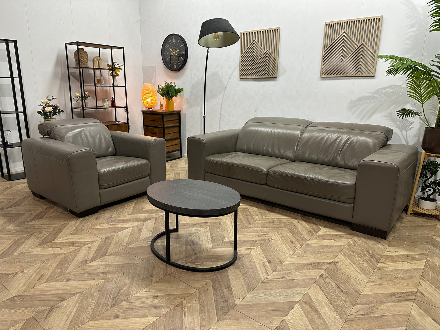 Montèl Taupe Echt Lederen Banken Set ~ Verstelbare Hoofdsteunen