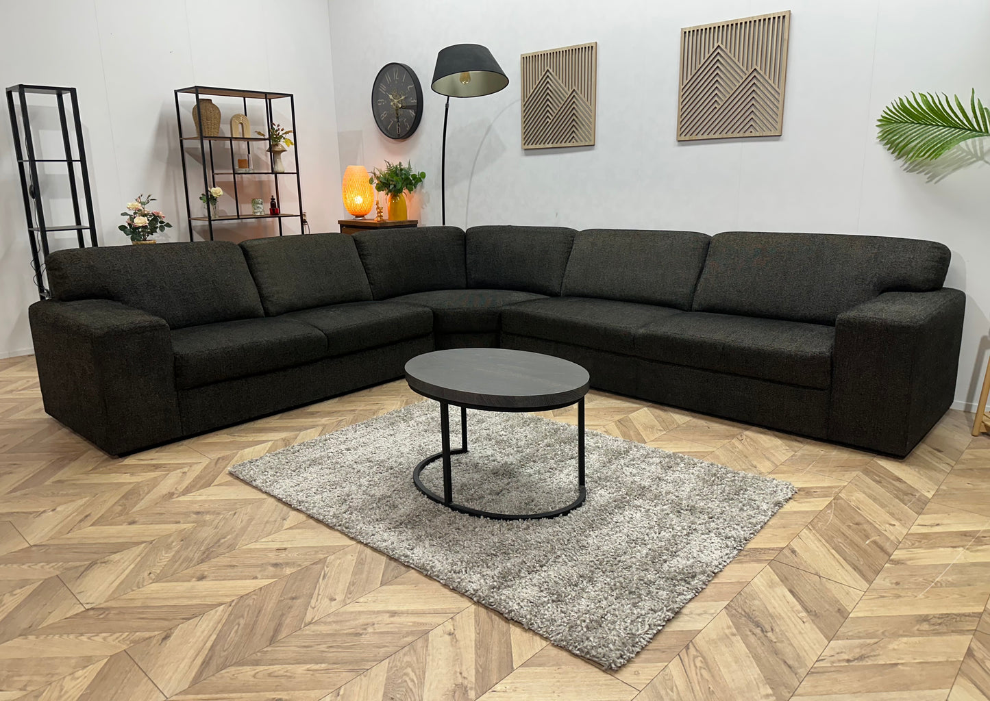 Antraciet Hoekbank ~ Vaste Kussens