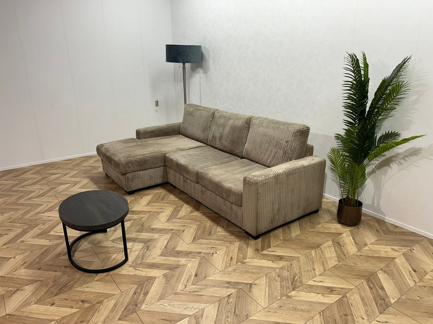 Beige Ribstof Hoekbank ~ Losse Kussens Met Afneembare Hoezen